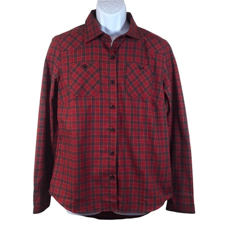 Oakley Med, Button Front Plaid Shirt, Woodland Red and Gray - Picture 1 of 12